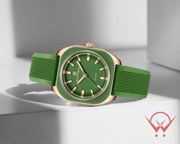 Naviforce NF5061 Luxury Elegant Square Shape Silicon Strap Green Color Watch For Ladies