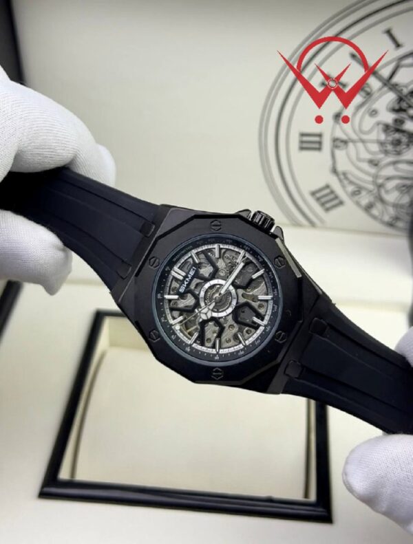 SKMEI M036 Automatic Skeleton Dial Luminous Silicon Strap Black Color Watch For Men