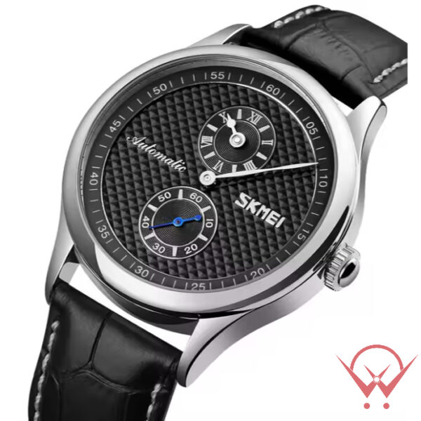 SKMEI 9238 Black Color Luxury Automatic Mechanical Chronograph Genuine Leather Strap Watch For Men