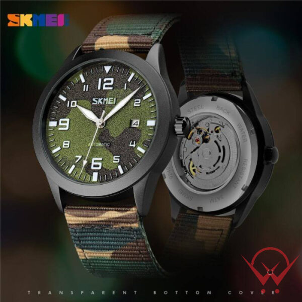 SKMEI 9246 Automatic Green Combat Black Dia Mechanical Numeric Dial Luminous Nylon Strap Date Display Watch For Men