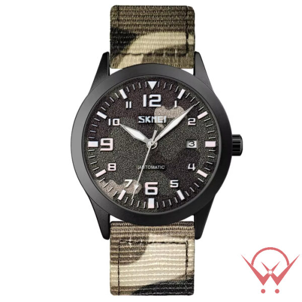 SKMEI 9246 Automatic Gray Combat Black Dial Mechanical Numeric Dial Luminous Nylon Strap Date Display Watch For Men