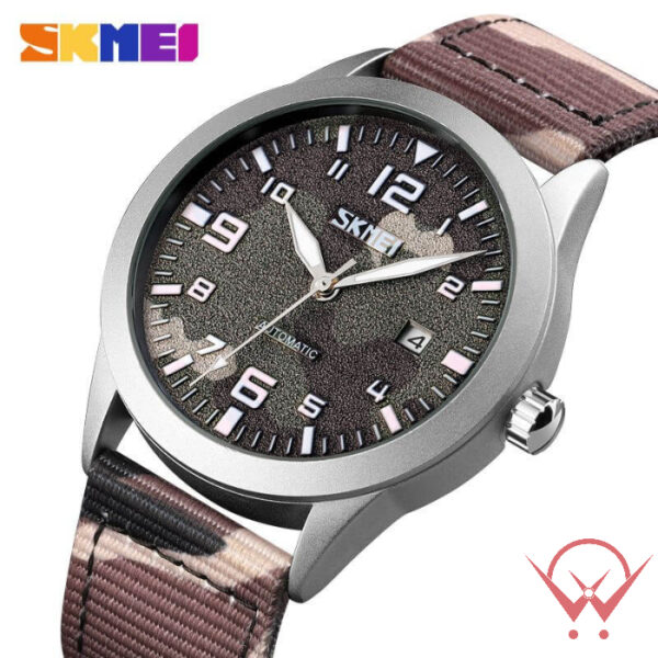 SKMEI 9246 Automatic Gray Combat Silver Dial Mechanical Numeric Dial Luminous Nylon Strap Date Display Watch For Men