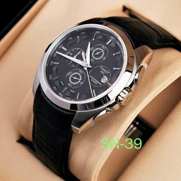 Tissot 1853 Black Color Luxury Multifunctional Chronograph Date Display Genuine Leather Strap Watch For Men